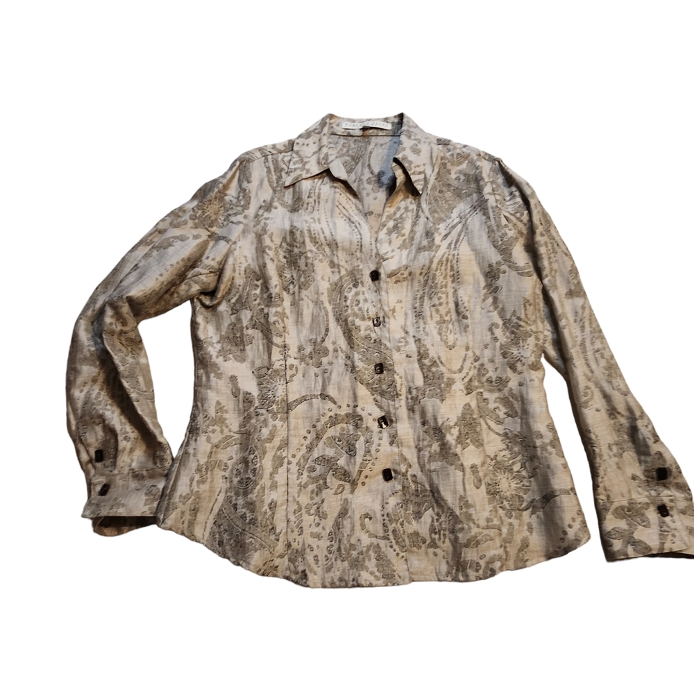 Robert Kitchen Women's Linen Long-Sleeve Button Shirt Jacket Size Large A11